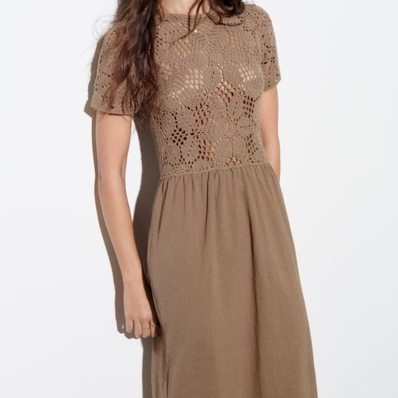 NWT ZARA MIXED MACRAMÉ KNIT MIDI DRESS EARTH - REF. 3653/011 S - Picture 3 of 7